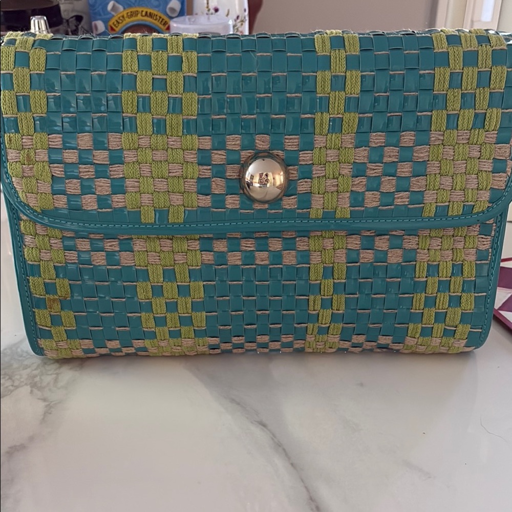 NWT Kate Spade Stylish Woven Clutch in Green and Blue
